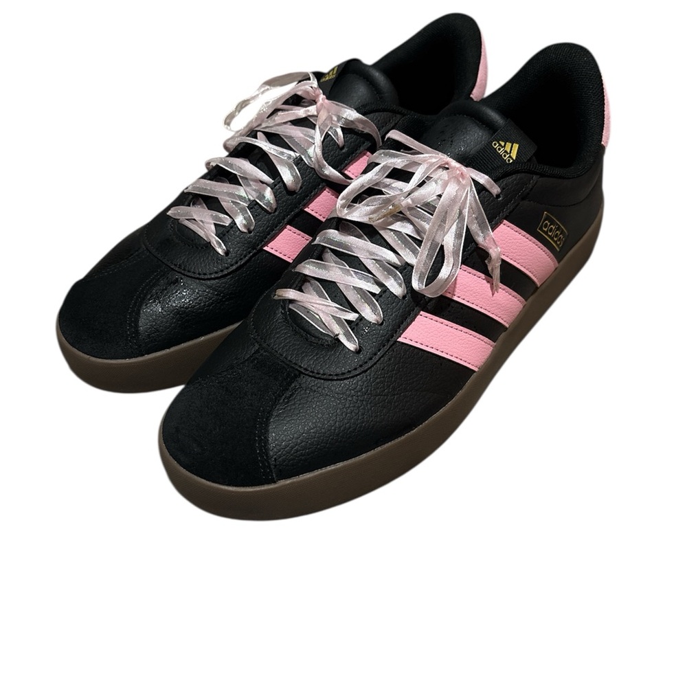 Adidas Black and Pink Sneakers with Signature Stripes